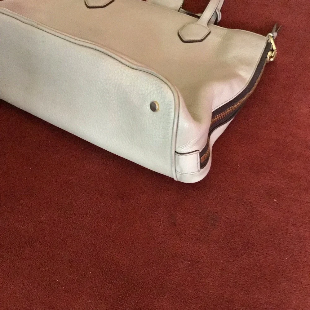 Tory Burch Cream Leather Double-Handle Tote with Logo Charm
